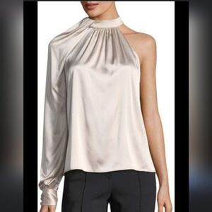 NWT A.L.C. Piper Mock-Neck One-Shoulder Silk Satin Blouse
